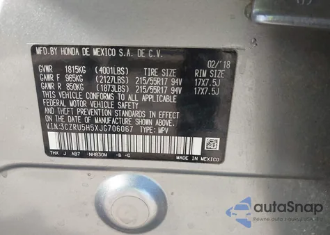 2018 Honda Hr-V Ex z USA, uszkodzony, nr VIN 3CZRU5H5XJG706067